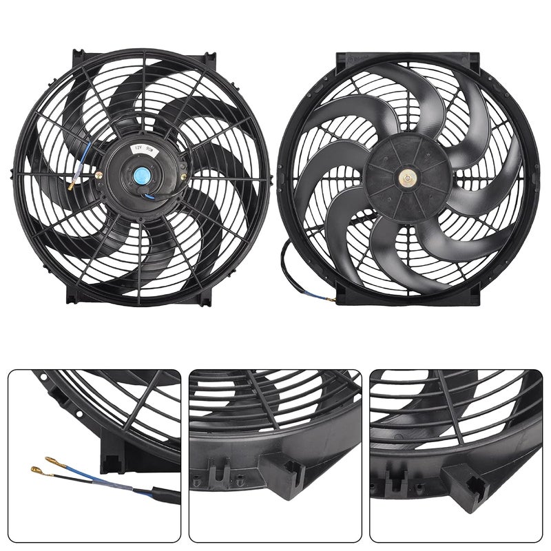 GESEXI 14 Inch Slim Fan Push Pull Electric Radiator Cooling Fan Universal High Performance 12V 90W Motor with Fan Mounting Kit (Black) - Image 3